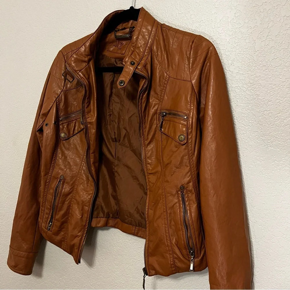 J2 faux leather camel brown jacket juniors size medium moto style - Picture 12 of 16